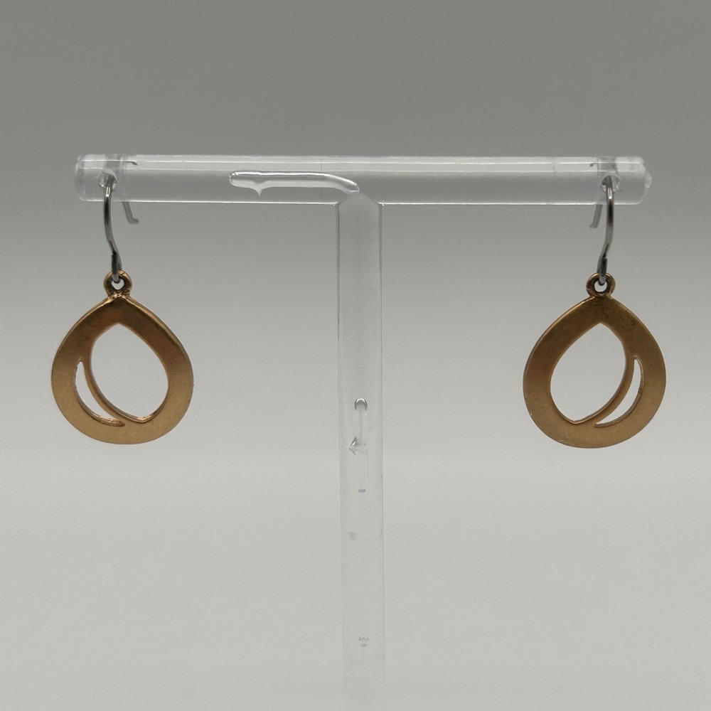 Matte Gold Tone Open Teardrop Dangle Earrings with French Wire Hooks